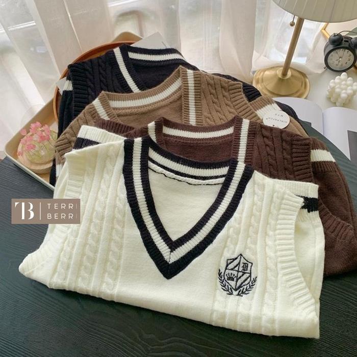 Na-Ri Vest Knit Korean School Girl Academy | Rompi Rajut Premium Academia Bordir Premium | Baju Sera