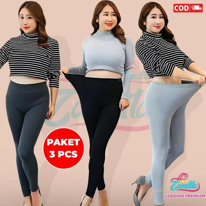 Borong Isi 3 Pcs Legging Soft Rayon Kaos L - Xxxl/ Leging Wanita Dewasa / Lejing Panjang Polos