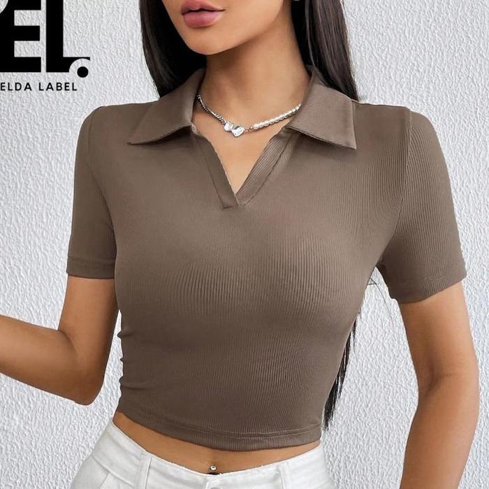 Borong (Cod) Elda Label - Yoona Polo Shirt Crop Top # 2689