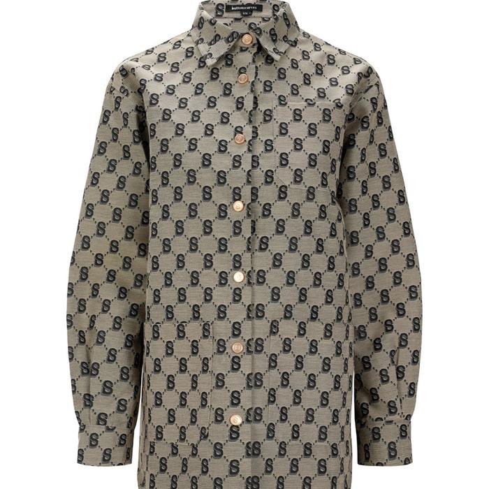 Kemeja Wanita BUTTONSCARVES Monogram Beverly Shirt - Black Taupe