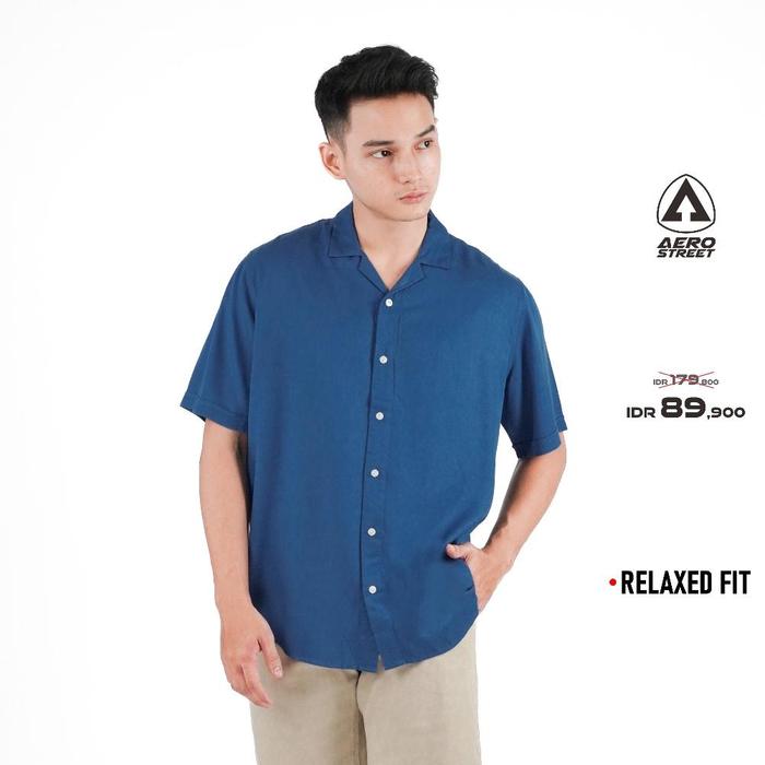 Aerostreet Kemeja Rayon Marva Prussian Blue Hawai Polos Cerah QABAA
