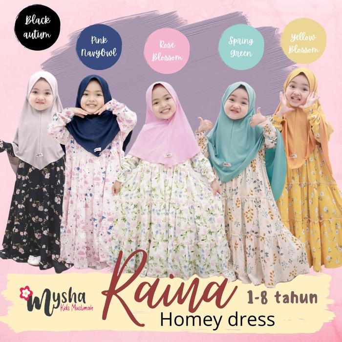 NEW Mysha Kids Muslimah - Gamis Anak Perempuan set Jilbab RAINA DRESS SET HIJAB untuk anak Usia1-11 
