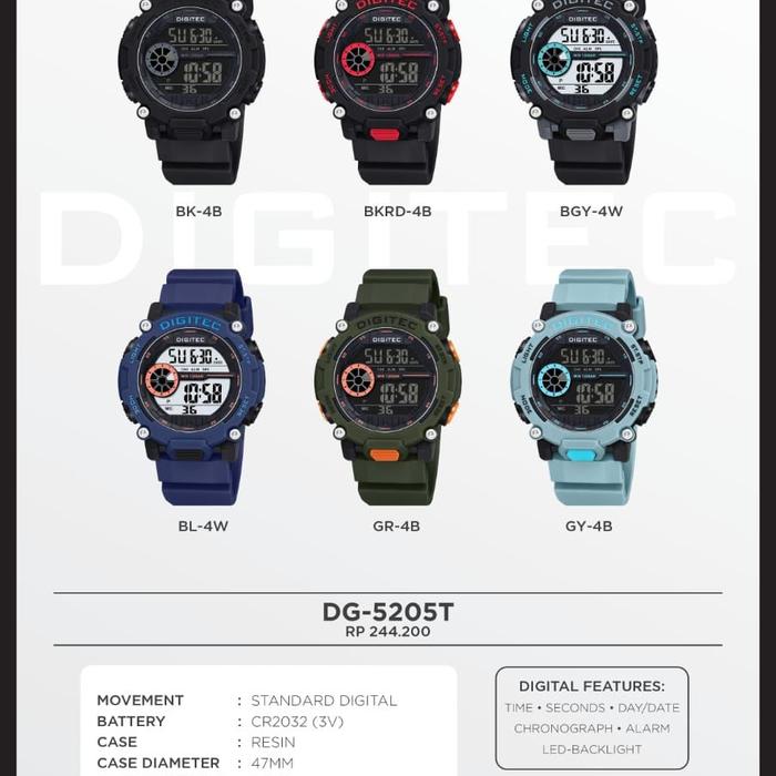 Jam Tangan Pria Digital Terbaru Merk Digitec 5205 Strap Rubber Include Box & Kartu Garansi Original 