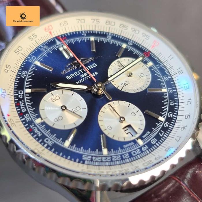 BRIETLING N TIMER 140 YEARS B-01 BROW ALIGATOR STRAP 43MM BLUE DIAL SAPPHIRE I JAM PRIA NEW