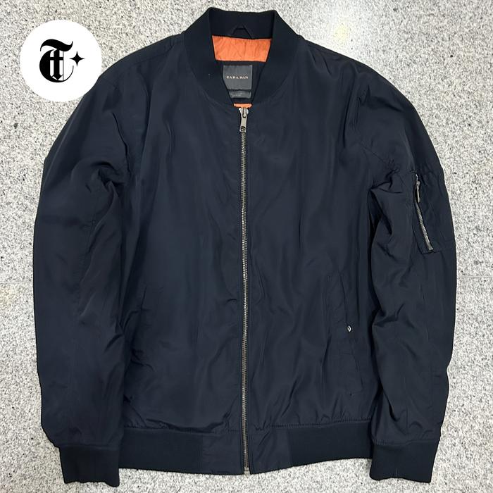 Zara Bomber Jacket Black Deep Navy Blue