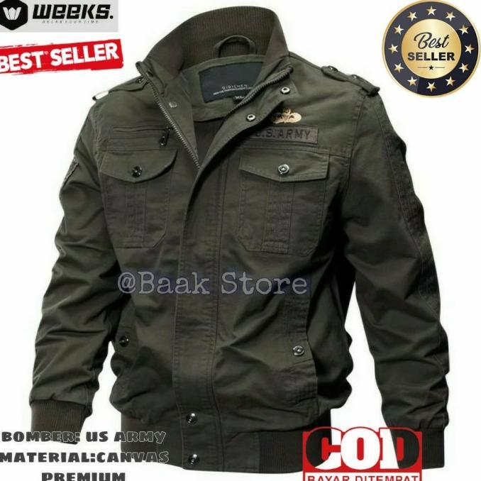 Jaket Pria Bomber Us Army Material Kanvas Original Premium Quality #Gratisongkir