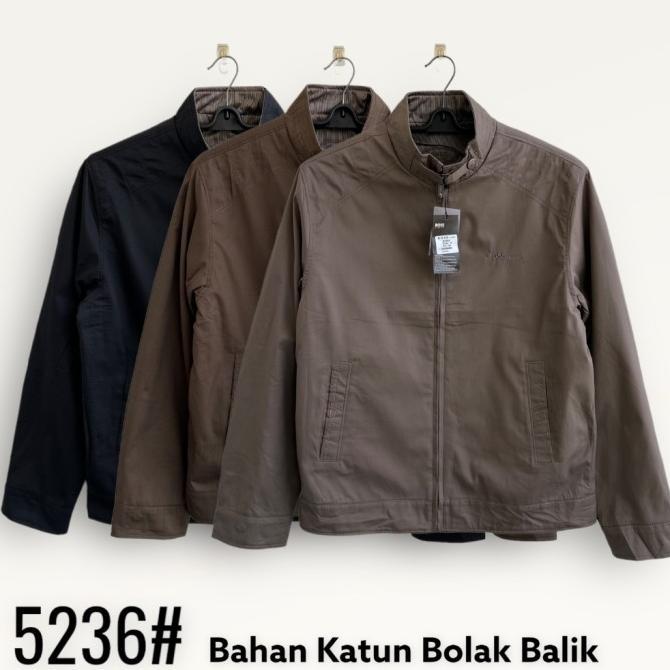 Jaket Bomber Pria Casual Merk Boss Original Katun Bolak Balik #Gratisongkir