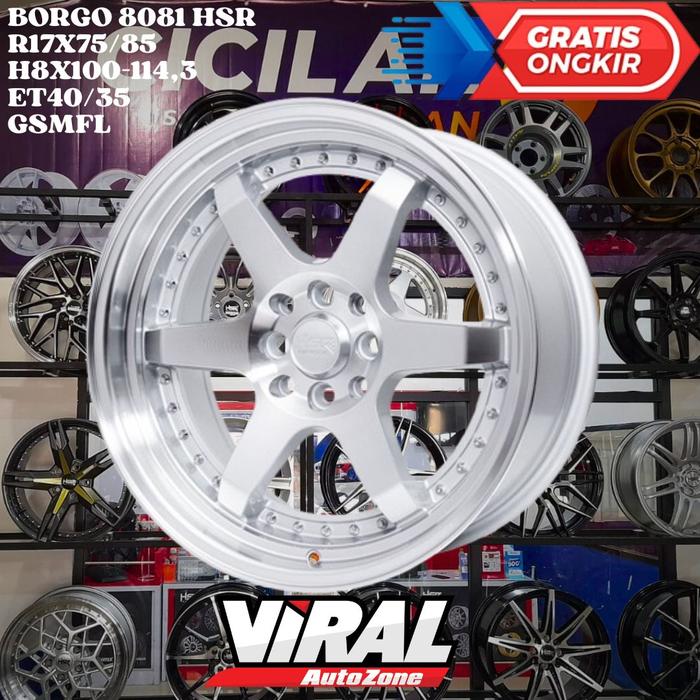 Velg Mobil Ring 17 Racing TE37 Silver type HSR BORGO R17 Lebar 7,5/8,5 in Lubang 4