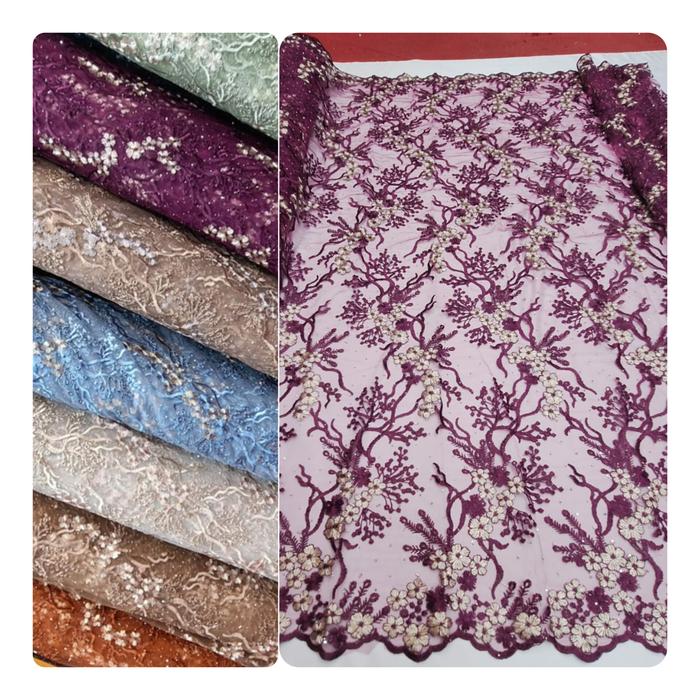 Kain tile brukat payet mewah/tile payet korea/brukat kebaya payet
