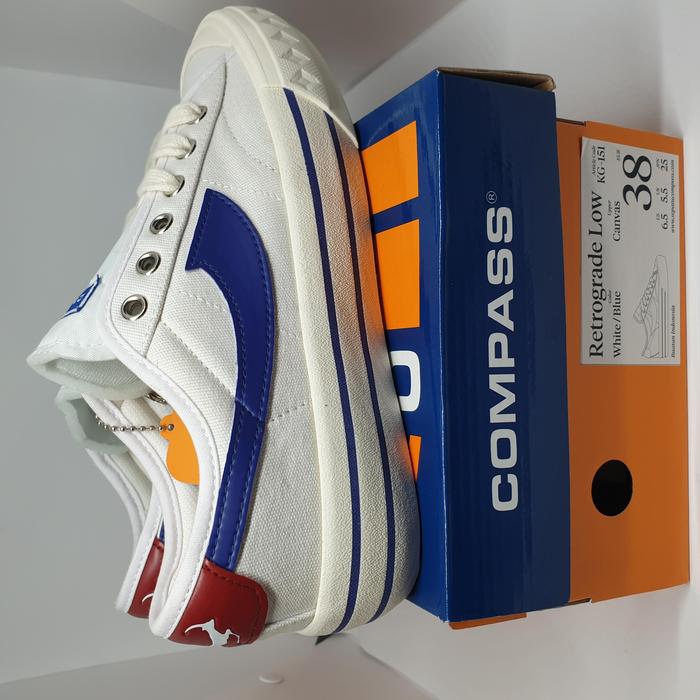 Sepatu Compass Retrograde Low Warna White Blue Size 38 39 40 41 42 44 Bnib Original