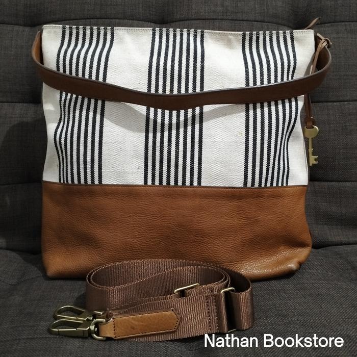 [Link CO tas Fossil] Preloved | Ori | Hobo Maya Fossil Bag - Large Canvas Stripes | Hobo Bag | Tas O