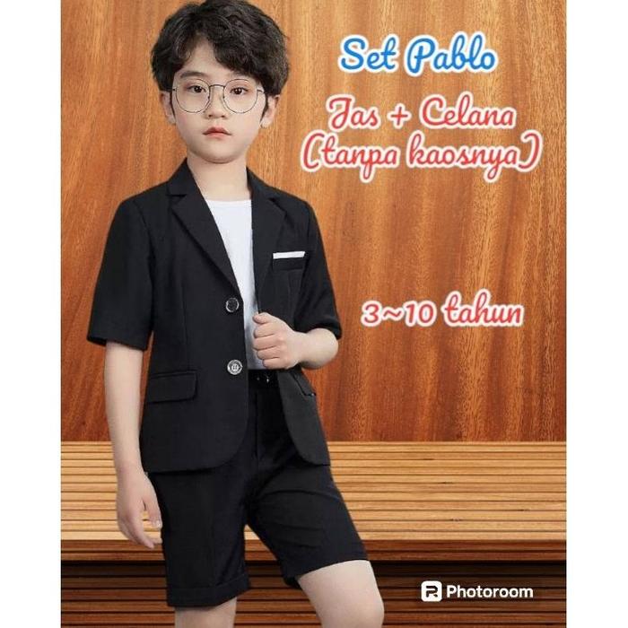 BPS Set Kids Blazer Celana PABLO Hitam Anak Cowok 3 sampai 9 tahun Black Jas Elegan Keren Lelaki Say