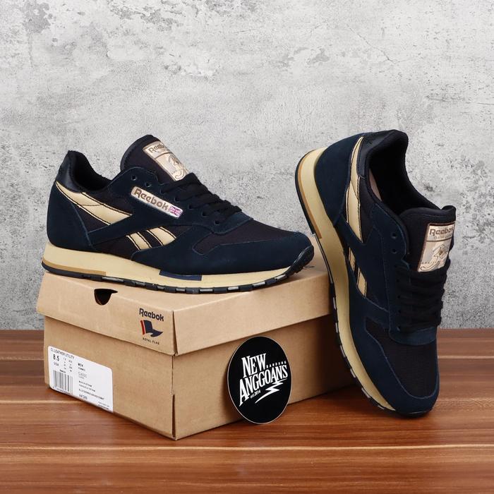 Sepatu Reebok Classic Leather Suede Dress Blue Navy Brown Biru Coklat Utility Sneakers Pria