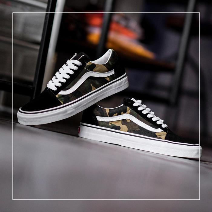 Terbaik / Sepatu Pria Vans Classic Old Skool / Woodland Camo Black / Low / Global / Original 100% Gu