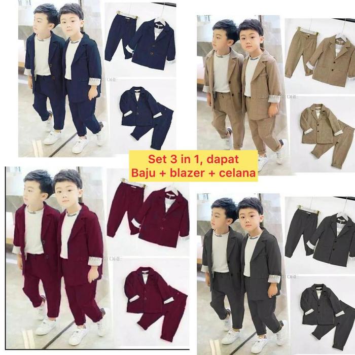 Baju Anak Laki-laki 3in1 Setelan Blazer Anak Cowok Stelan Jas Bayi Balita Cowo Keren Korean Style On