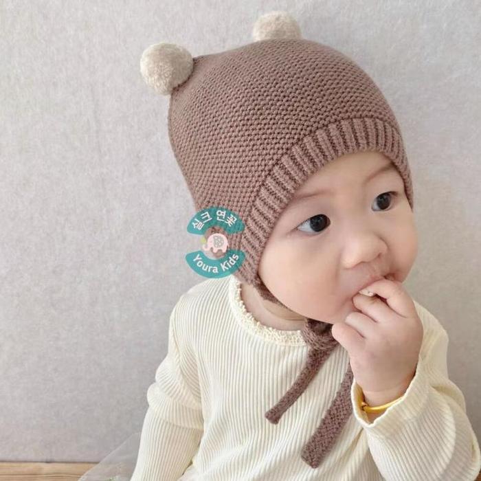 Terlaris 2 bln - 2 thn || Topi Bonnet Rajut Bayi Newborn Batita-POM POM BALL-Unisex-Model Korea Read