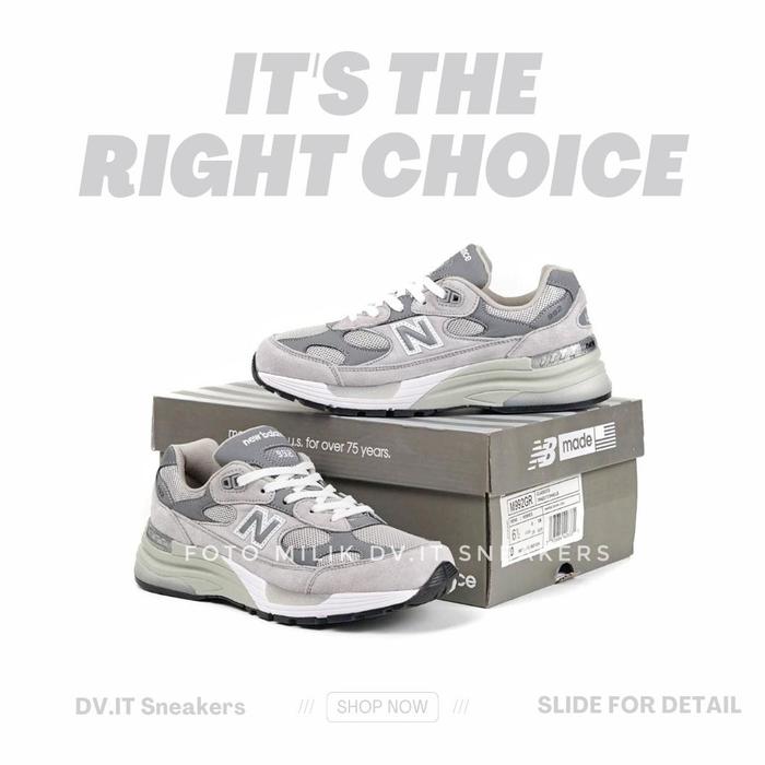 100% BNIB Sepatu Sneakers Olahraga Pria -newbalance-- 992 Suede Grey MADE IN USA Size 39 - 44 Bonus 