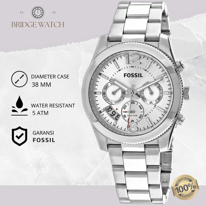 Jam Tangan Wanita Fossil ES3883 Boyfriend Chronograph Silver Stainless Steel Strap Rantai Mewah Spor