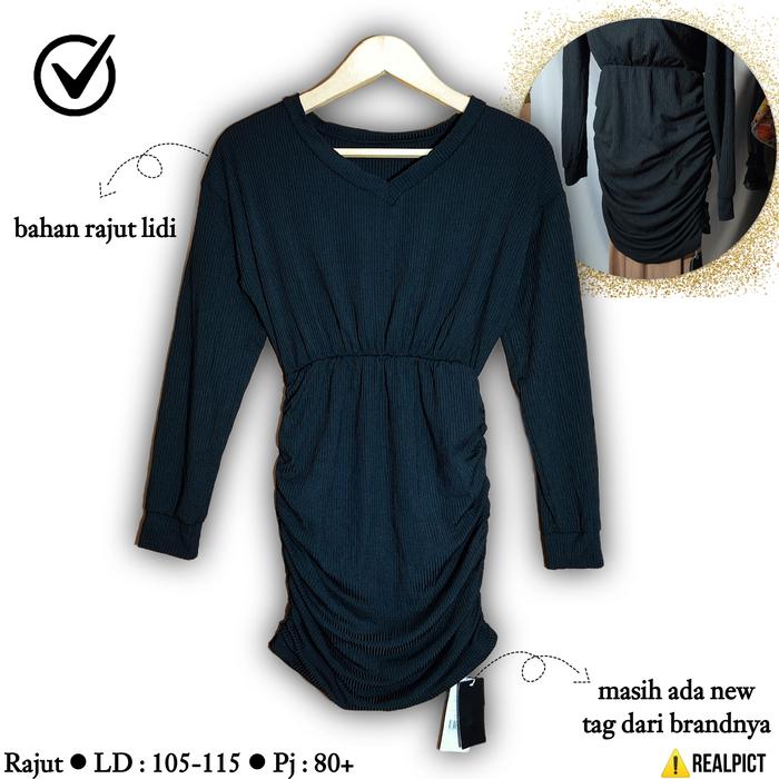 NEW TAG Mini Dress Kerut Size M L Bodycon Premium Knit Rajut Import Press Body Pendek Ngetat Ngepas 