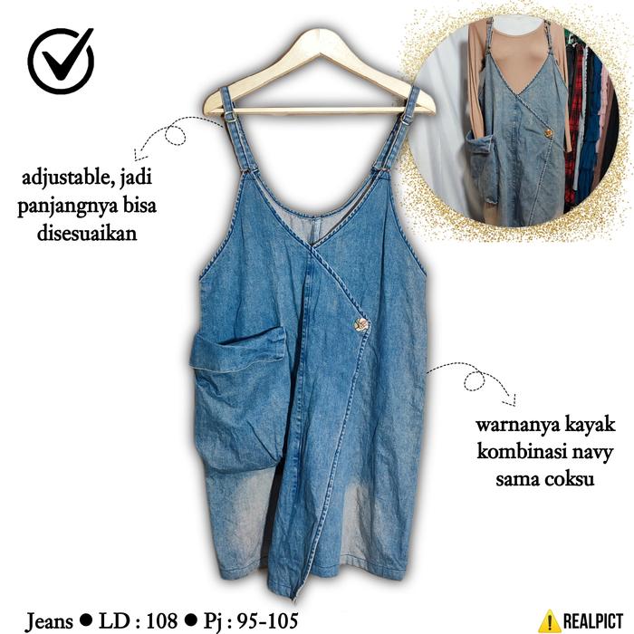 Overall Jeans Size L XL Cargo Mini Span Denim Pendek OL Jins Premium Tebal Saku Besar Import Like Ne