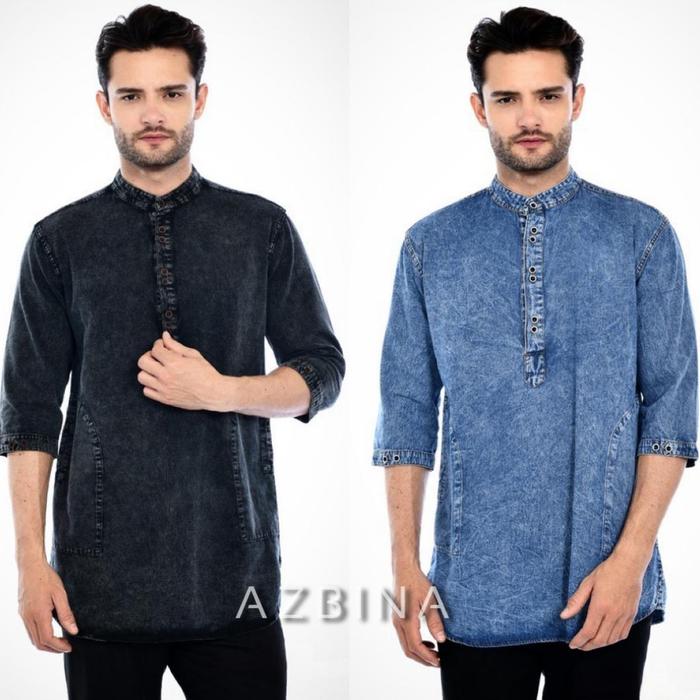 Baju Koko Kurta Jeans Pakistan Pria - Kurta Jeans Levis Denim 3/4 - Kemeja Koko Muslim Jumbo M L XL 