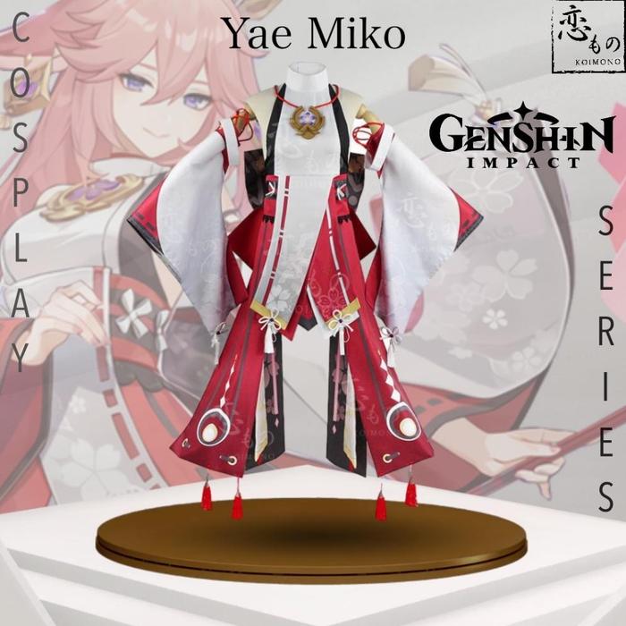 BERKUALITAS 【READY STOCK】KOIMONO YAE MIKO GENSHIN IMPACT DEFAULT COSTUME COSPLAY SET WIG / SET KOSTU