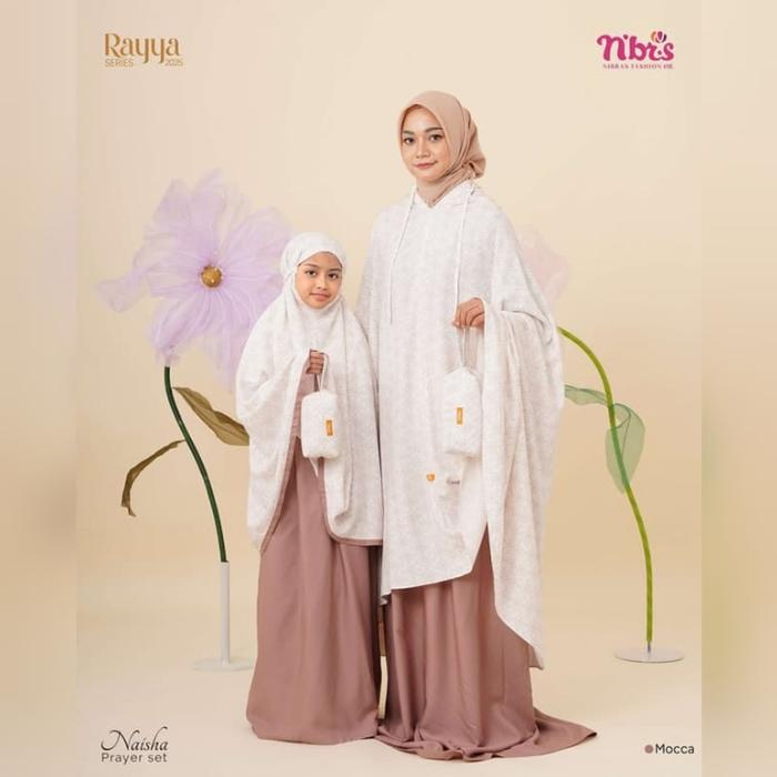 Nibras Mukena Terbaru Naisha Prayer Set Warna Coklat Mocca Mukena Couple Sarimbitan Ibu Anak Bahan R