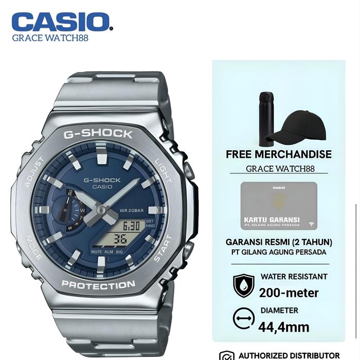 Casio G-SHOCK GM-2110D-2BDR Jam Tangan Pria G-STEEL 2100 Series Navy Blue