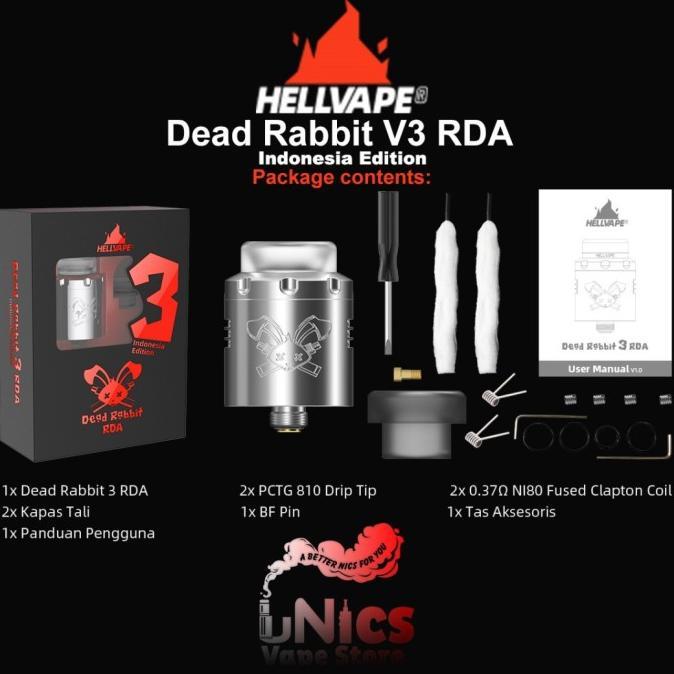 HELLVAPE RDA DEAD RABBIT V3 Indonesia Editon 24mm 810 RDA 3 AUTHENTIC