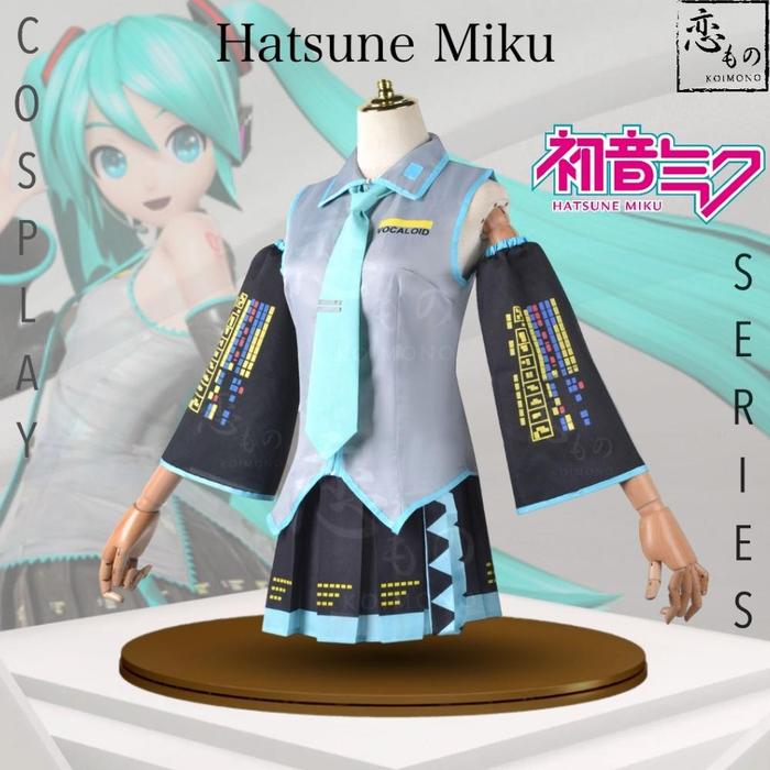 BERKUALITAS KOIMONO HATSUNE MIKU VOCALOID DEFAULT COSTUME COSPLAY SET INCLUDE WIG + SHOES / SET KOST