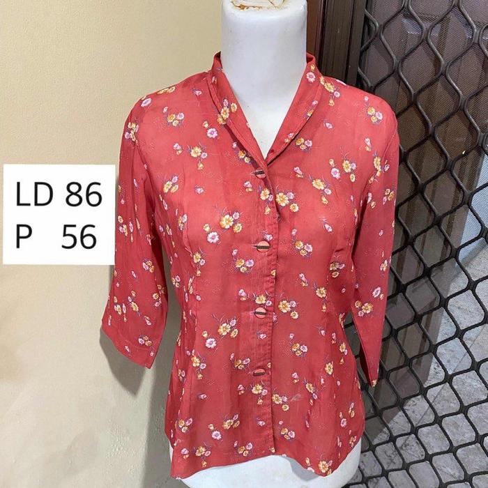 Kemeja Bunga Floral Vintage Jadul Atasan Wanita Sheer Nerawang - preloved