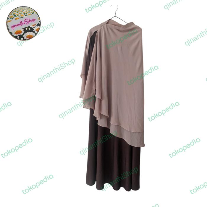 Gamis Jumbo + Hijab ceruty non pad (preloved) coklat