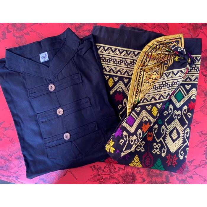 Setelan Sarung /Kamen Lembaran Batik Dewasa + Udeng Jadi + Kemeja Koko Adem
