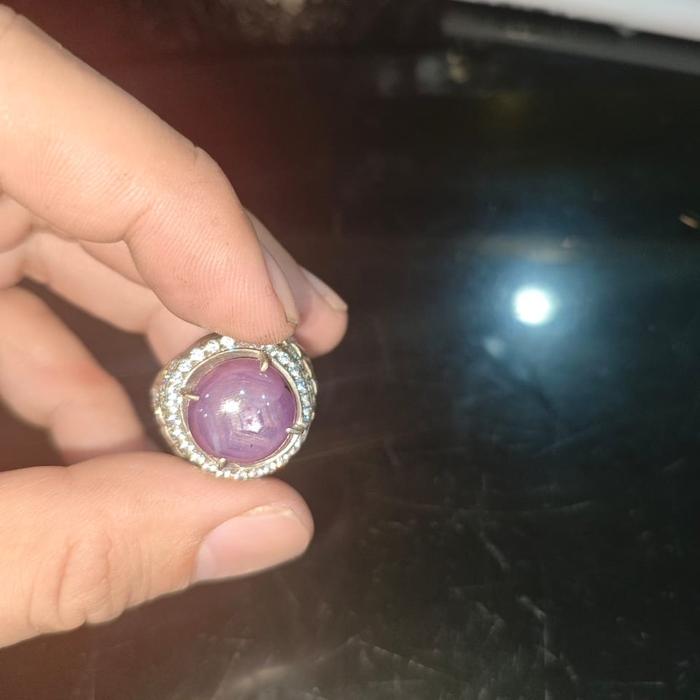 Cincin Eropa Perak Batu Fancy Sapphire Steer Ungu Safir Birma