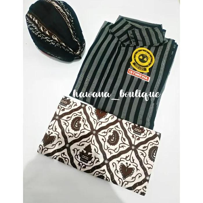 Paket Surjan Lurik Abu Hitam + Blangkon Lipat + Jarik Batik Motif Sidomukti || Setelan Adat Dewasa K