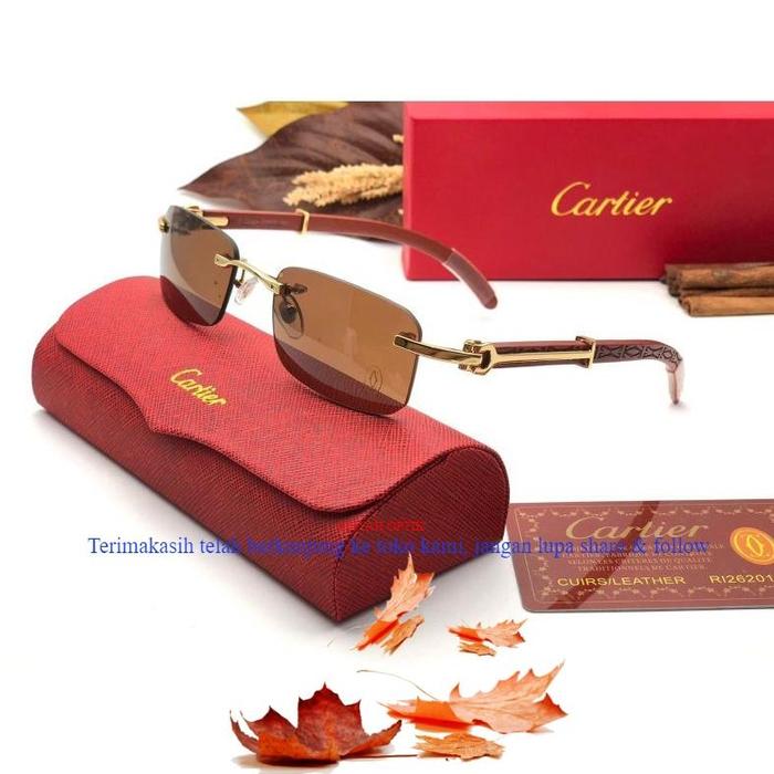 harga spesial Kamata Cartier Sunglasses bor kayu 865 super antisilau frame rimless unisex pria nita 