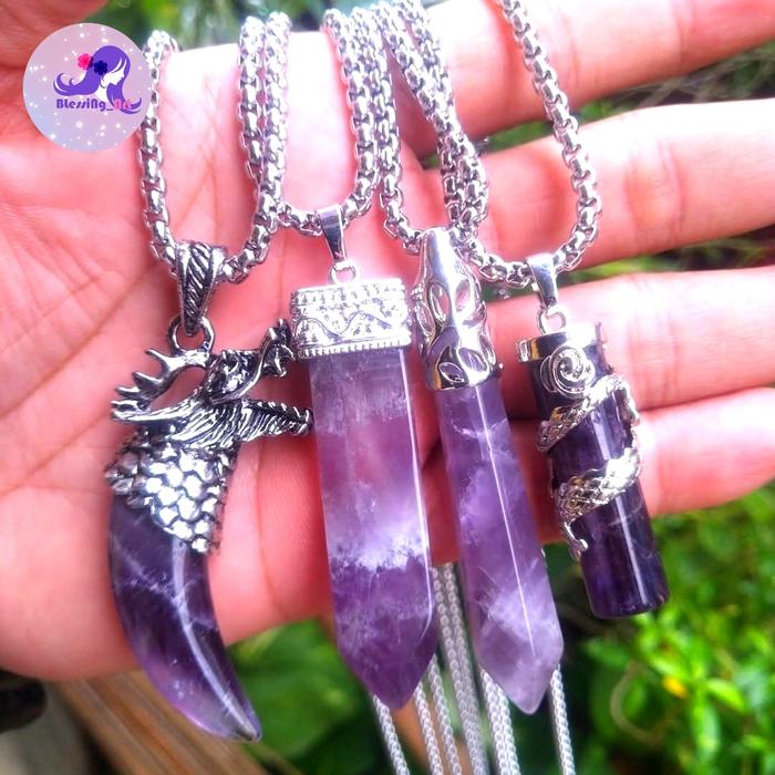 Kalung Liontin Kecubung Ungu Ametys Kalimantan