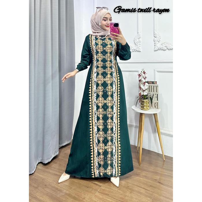 BEST SELLER!!! GAMIS TWILL RAYON TERBARU MODEL KLOK WARNA HIJAU BOTOL BY FARUZ BATIK