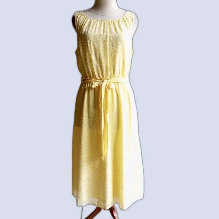 CJ Banks midi dress branded original size 8/M, bahan chiffon jaqard, yellow