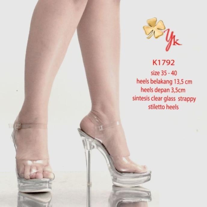 YKshoes 1792 heels 13cm strappy stiletto transparan heels kaca clear