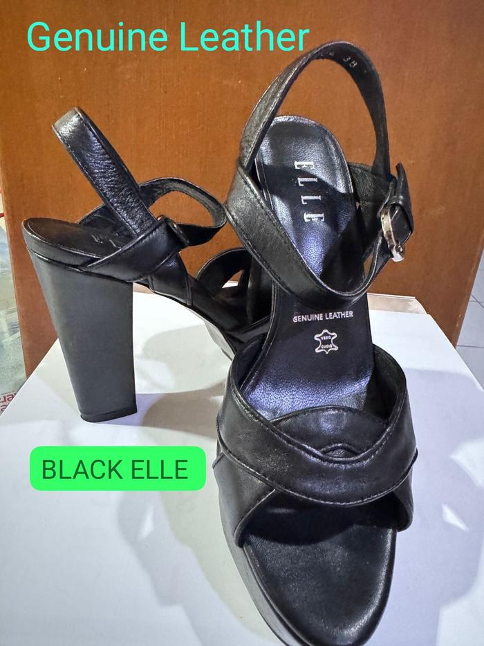 [size 38] preloved like new Elle genuine leather high heels Sling back heels sepatu sandal hak tingg