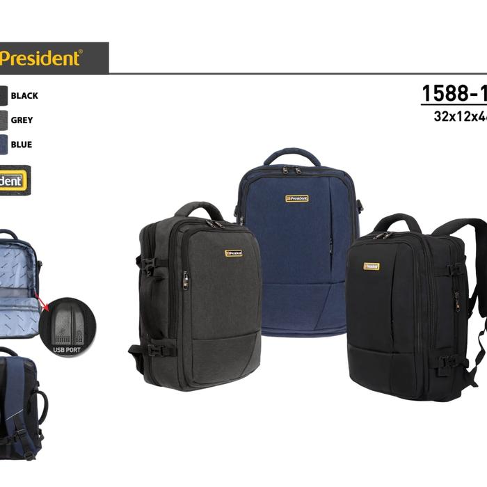 TAS RANSEL LAPTOP 3IN1 1588-1-26 | BACKPACK PRESIDENT USB ORIGINAL | TAS RANSEL PRESIDENT | TAS LAPT