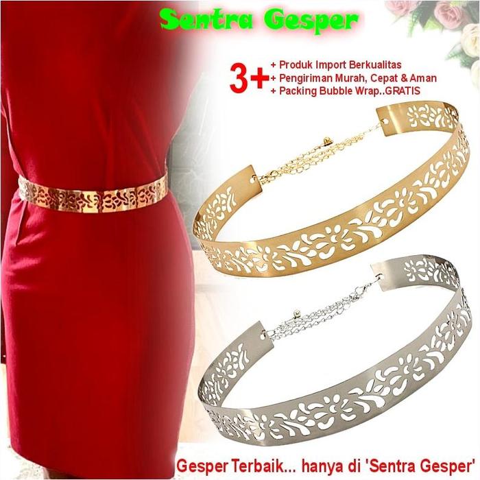 Belt Gesper Ikat Pinggang Sabuk Plat Wanita Rantai Fashion Korea Cewek Obi Ring Emas GOLD Gasper Kek
