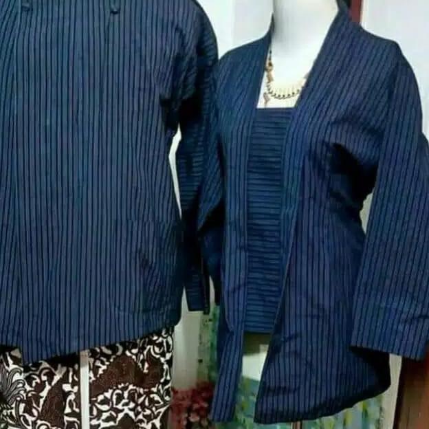 Baju Couple Surjan Kebaya Lurik Biru Baju Lurik Adat Jawa Jogja Solo Kebaya Lurik Surjan Lurik Pria