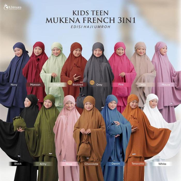All New Mukena French Kids Airflow Crincle Anti Setrika 3In1 Adem