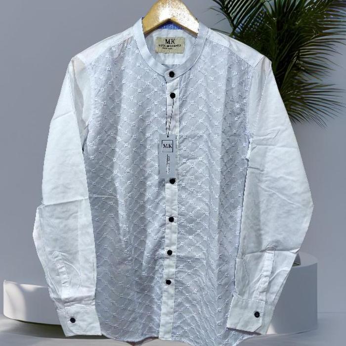 Terlaris baju kemko kemeja koko putih MK pria dewasa lengan panjang muslim kinaro brukat bordil puti