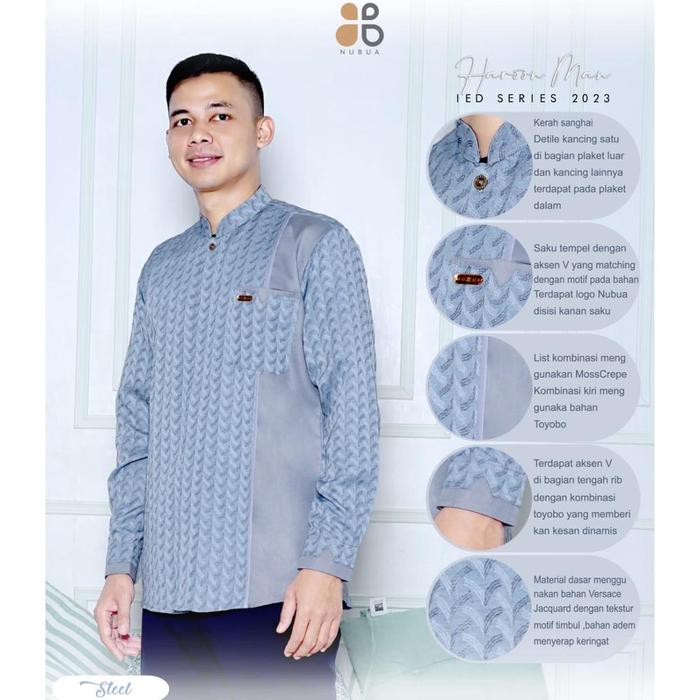 Sarimbit Keluarga Humaira & Harun Steel - Baju Couple Gamis Koko Nubua