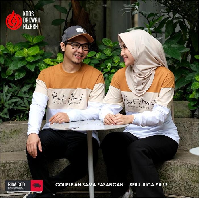 ALZARA Baju Kaos Dakwah Islami Couple Pasangan Lengan Panjang Unisex Muslim Model BAITI JANNATI