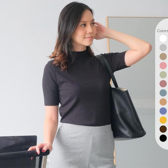 Isla Basic Texture Tee Kerah Tinggi - Manset Kaos Lengan Pendek -Inner