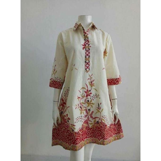 tunik batik terbaru 2021 kekinian model kancing depan baju kantor